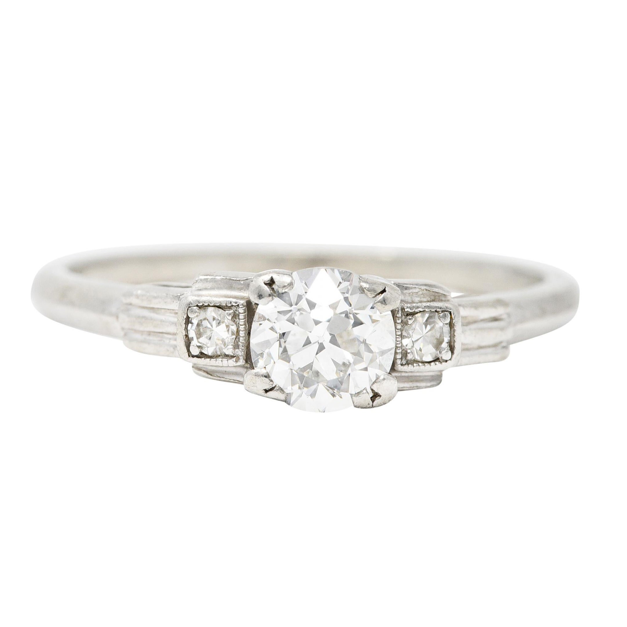 Late Art Deco 0.50 Carat Old European Cut Diamond Platinum Engagement Ring For Sale