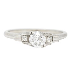 Vintage Late Art Deco 0.50 Carat Old European Cut Diamond Platinum Engagement Ring
