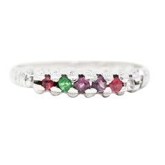 Victorian Ruby Emerald Garnet Amethyst Diamond 14 Karat White Gold Regard Ring