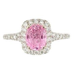 Peter Suchy 1.58 Carat Hot Pink Sapphire Diamond Halo Gold Engagement Ring 