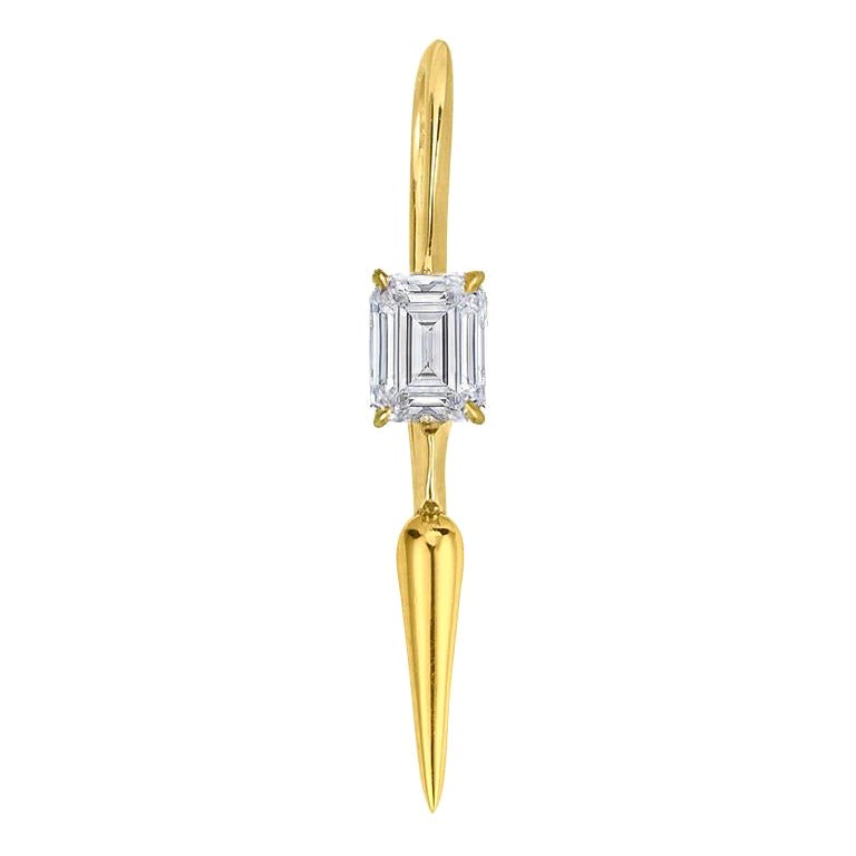 14k Gold AMANDA PEARL Emerald Cut Ethical Diamond Drop Earring - single For Sale