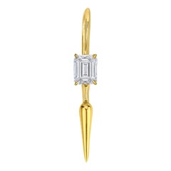 Used 14k Gold AMANDA PEARL Emerald Cut Ethical Diamond Drop Earring - single