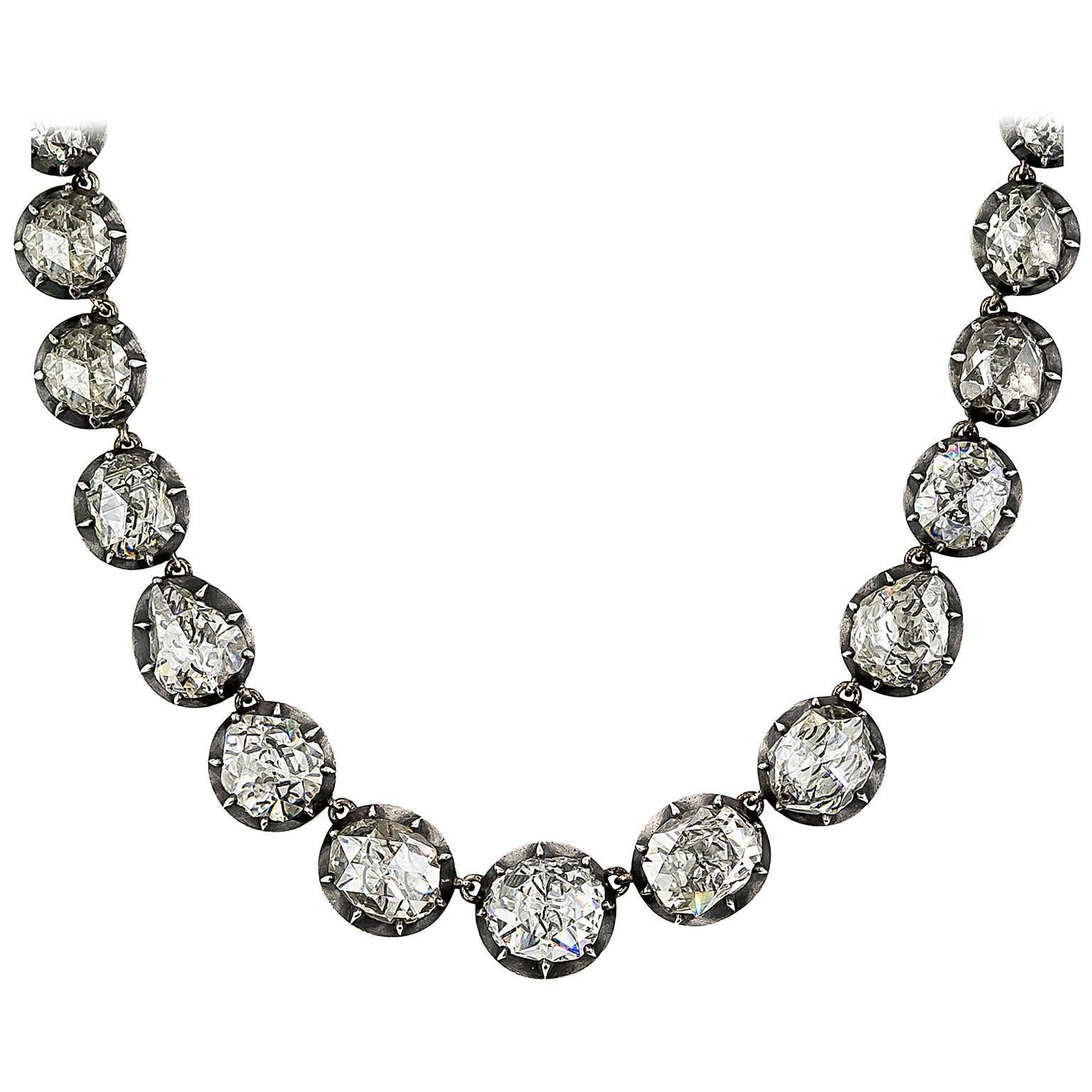 Antique Victorian Rose Cut Diamond Rivière Necklace For Sale