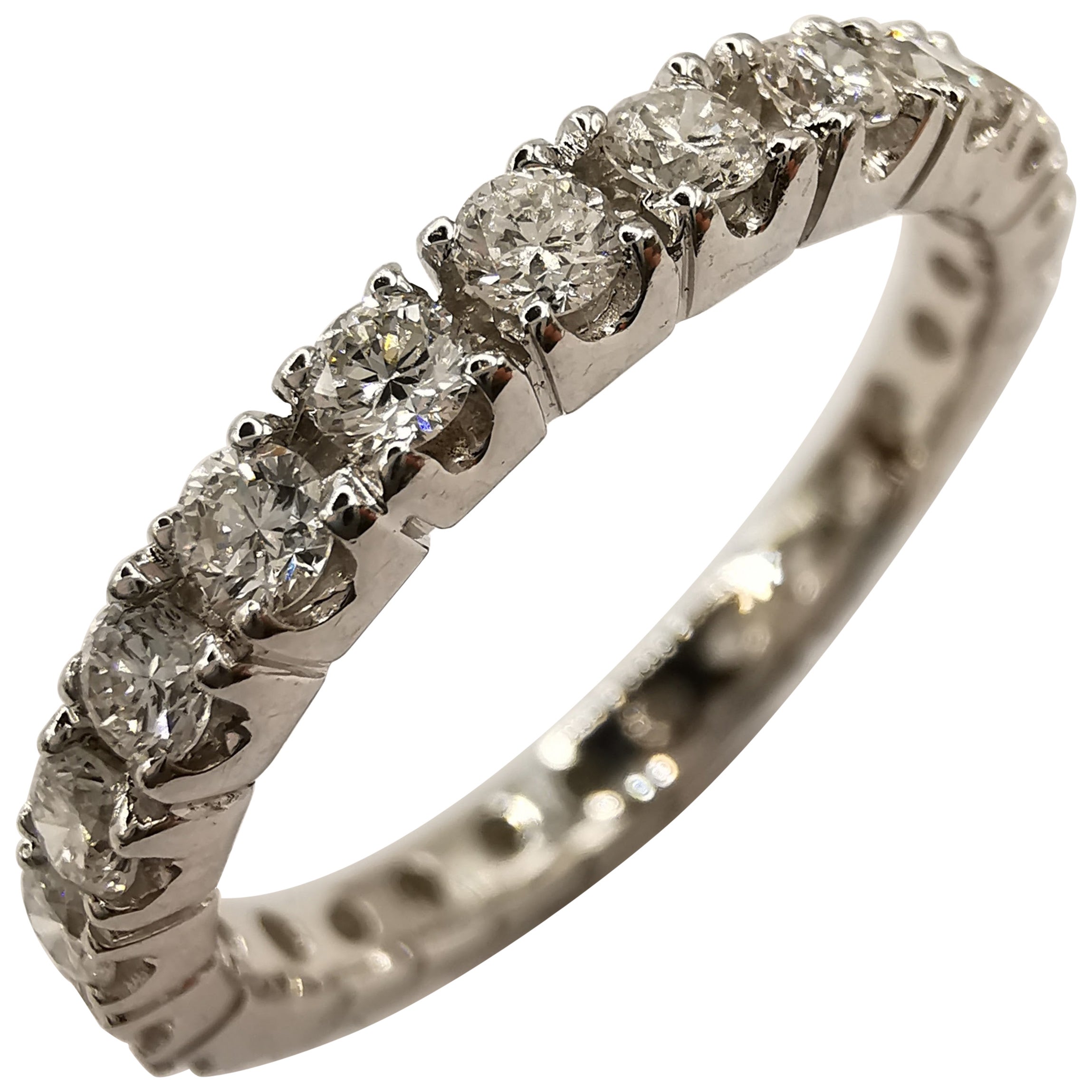 For Sale:  18K White Gold Diamond Pavé Eternity Band Wedding Ring