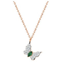 18k Gold Diamond Emerald Butterfly Necklace