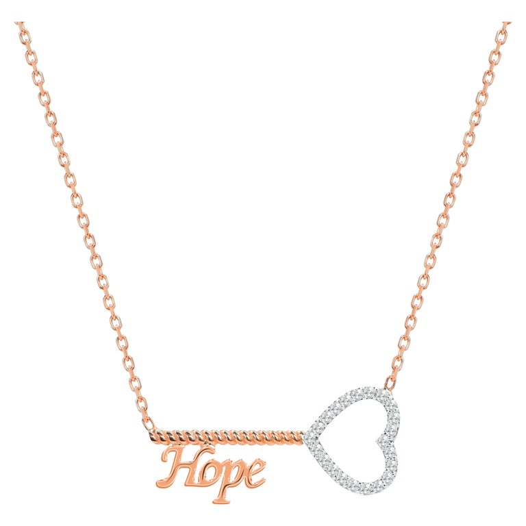 14k Gold Diamond Hope Key Necklace For Sale at 1stDibs