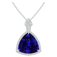 Angara Gia Certified Natural Tanzanite and Diamond White Gold Pendant Necklace