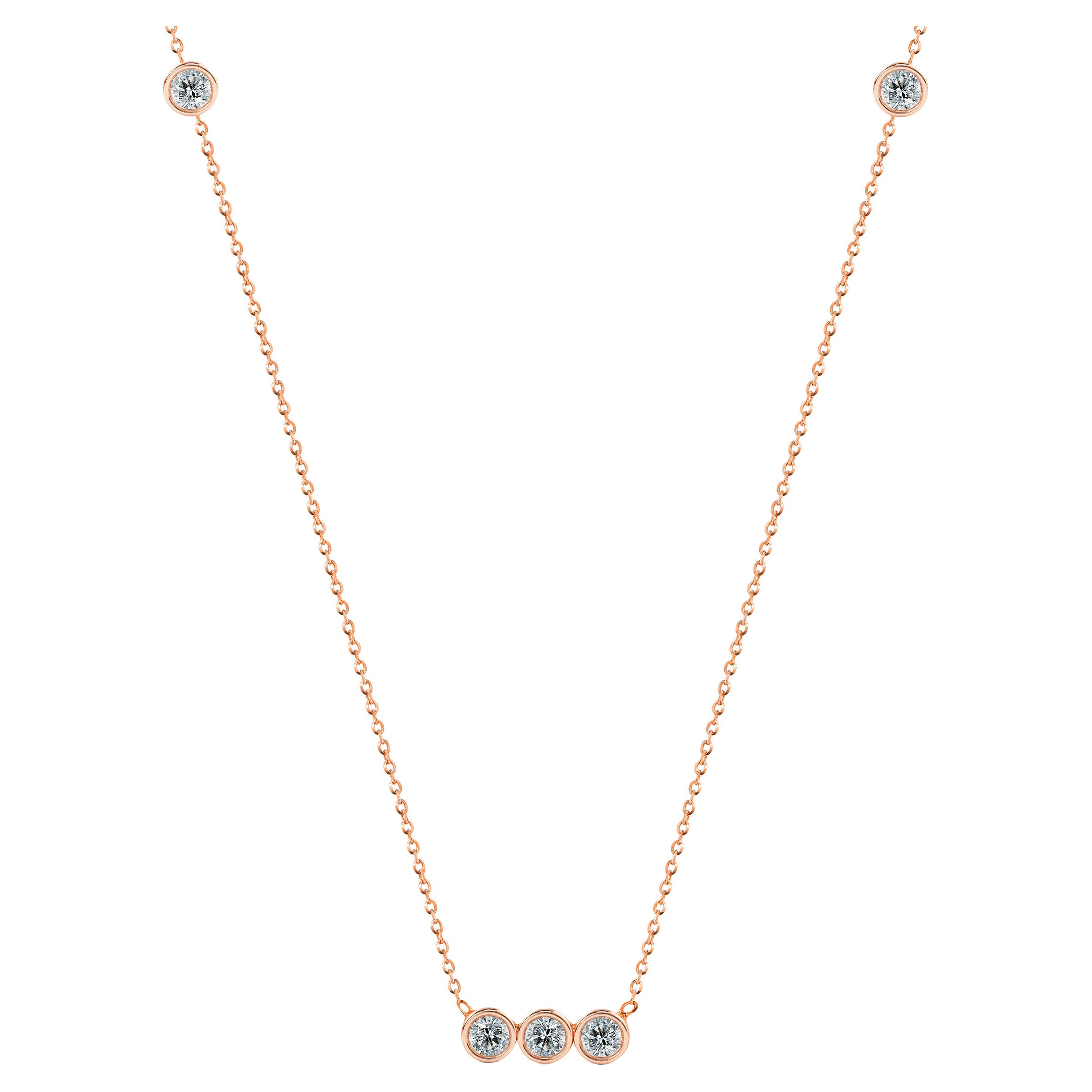 14k Gold Bezel Set Diamond Necklace For Sale