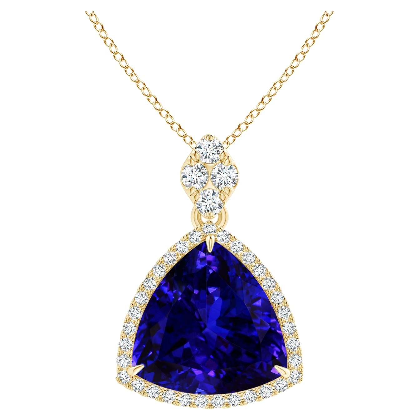 Angara Gia Certified Natural Tanzanite and Diamond Yellow Gold Pendant Necklace For Sale