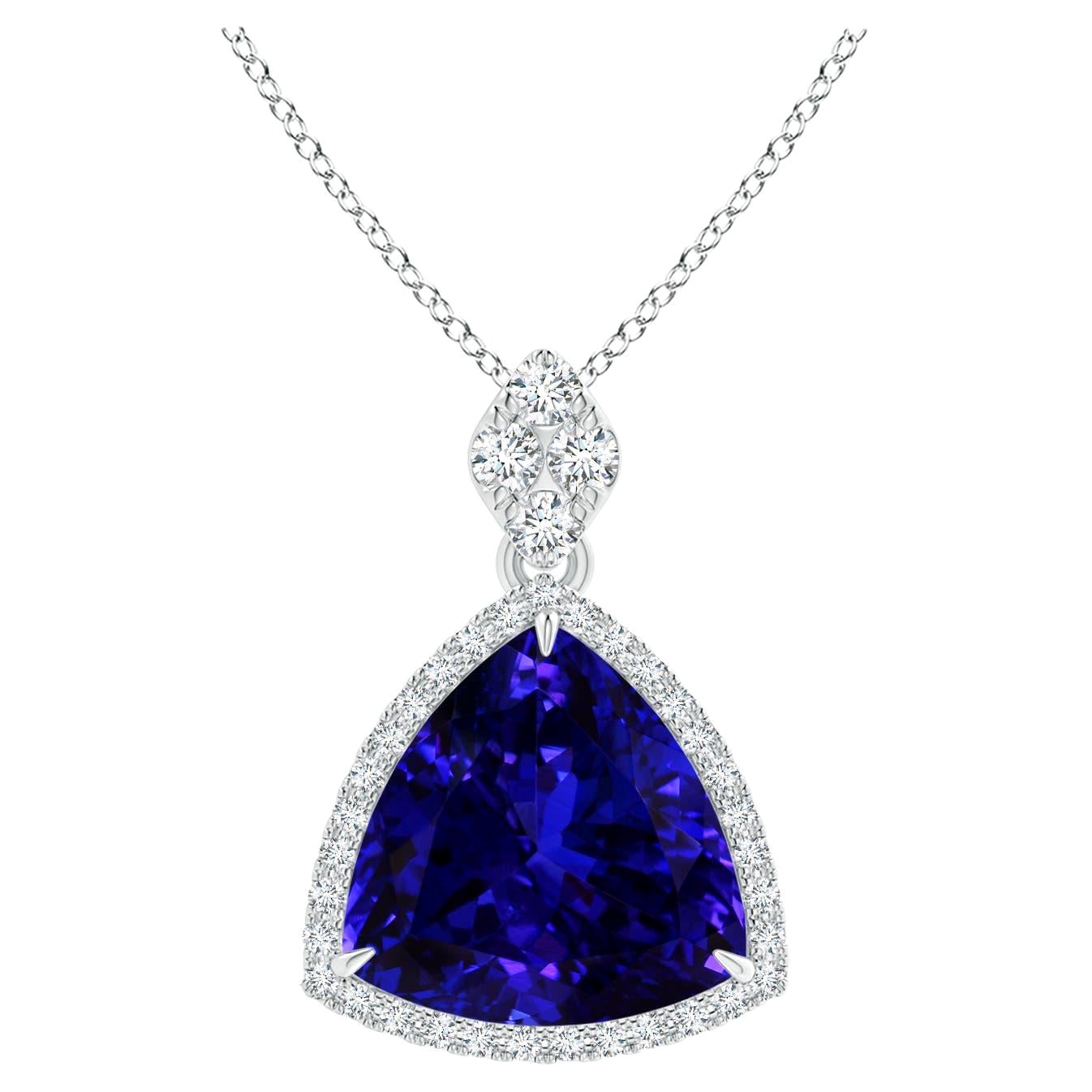 ANGARA GIA Certified Natural Tanzanite and Diamond White Gold Pendant Necklace For Sale