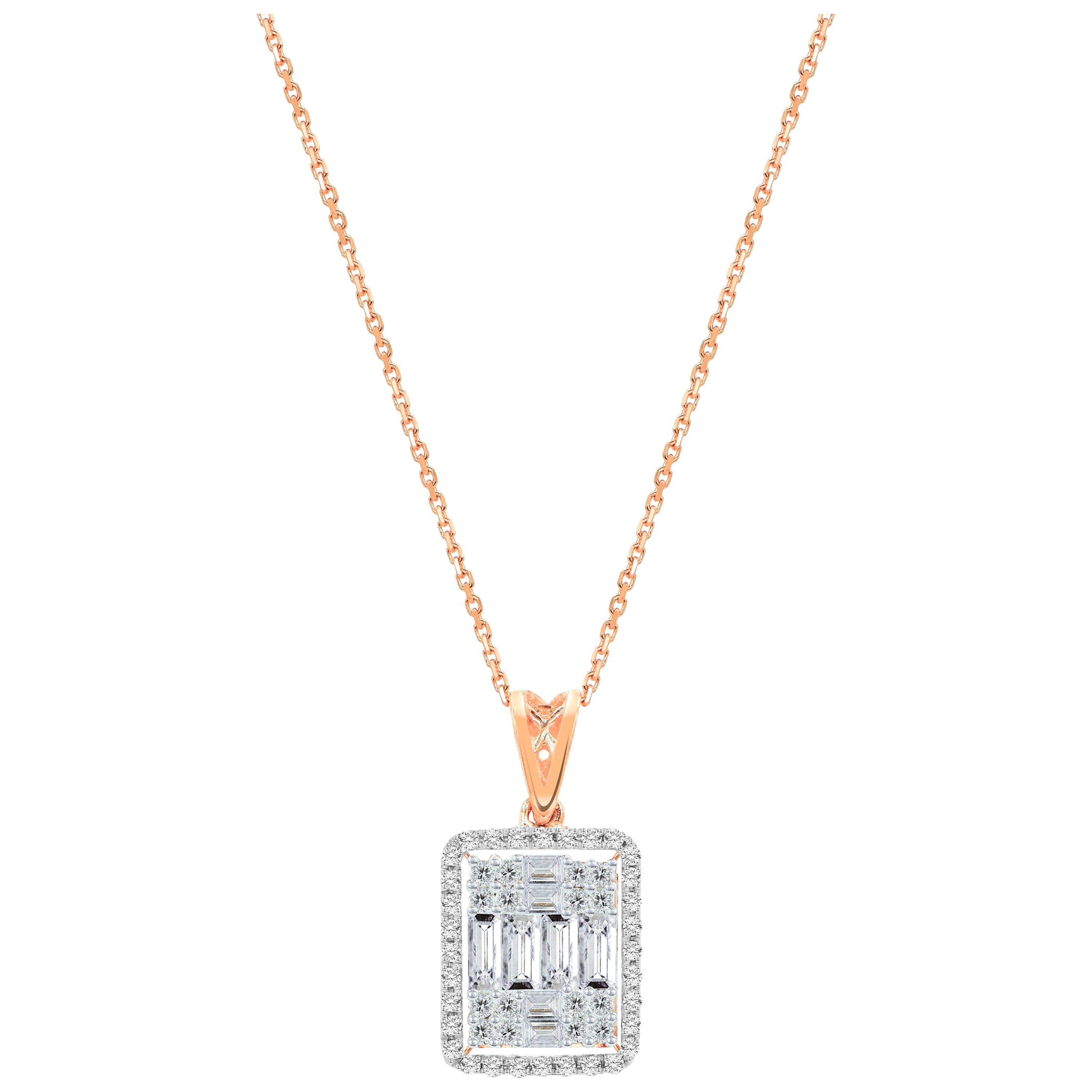 18k Gold Big Diamond Baguette Necklace