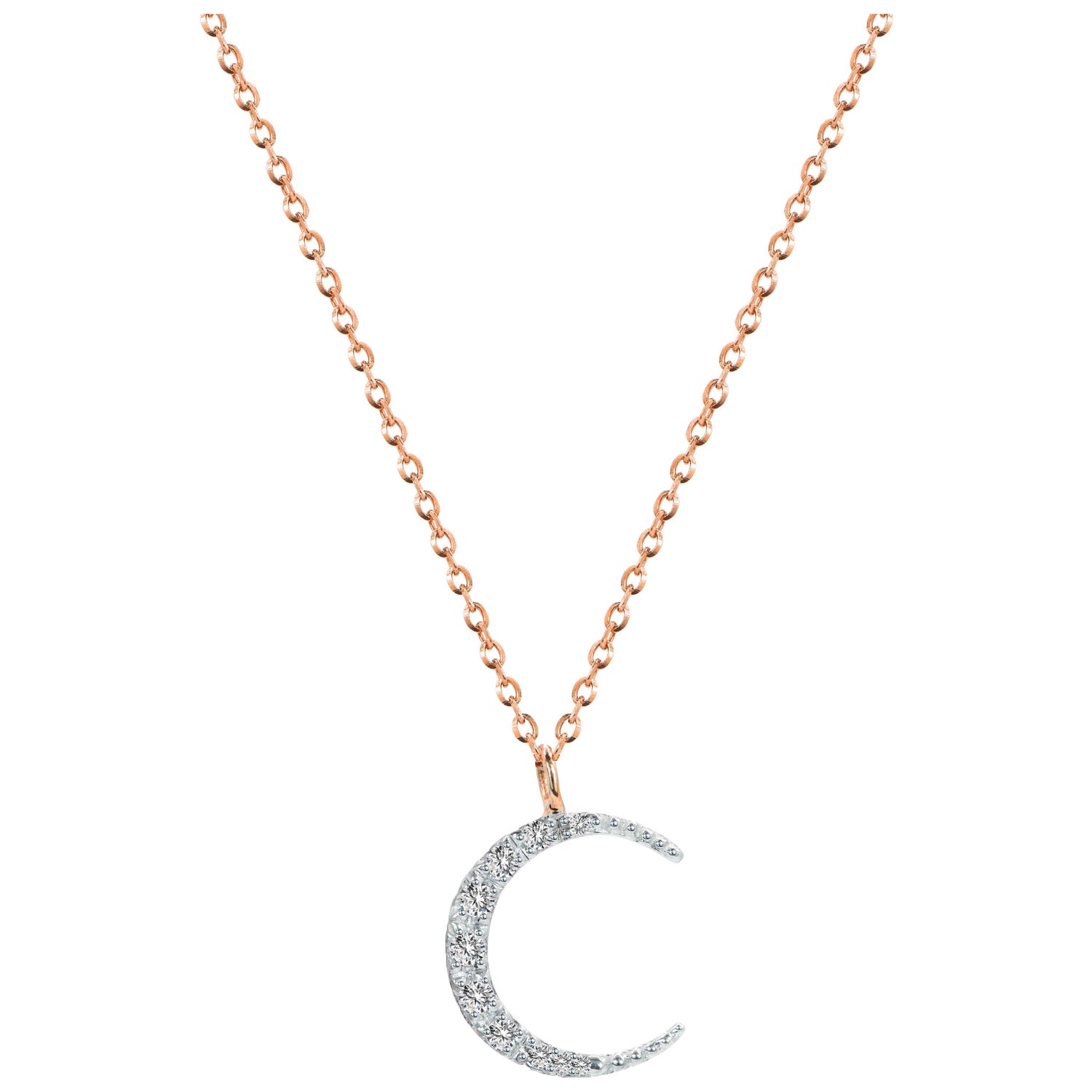 14k Gold Crescent Half Moon Diamond Necklace For Sale at 1stDibs