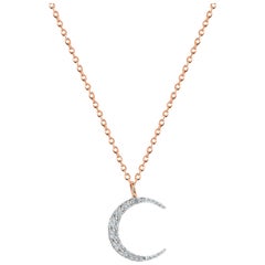 18k Gold Crescent Half Moon Diamond Necklace