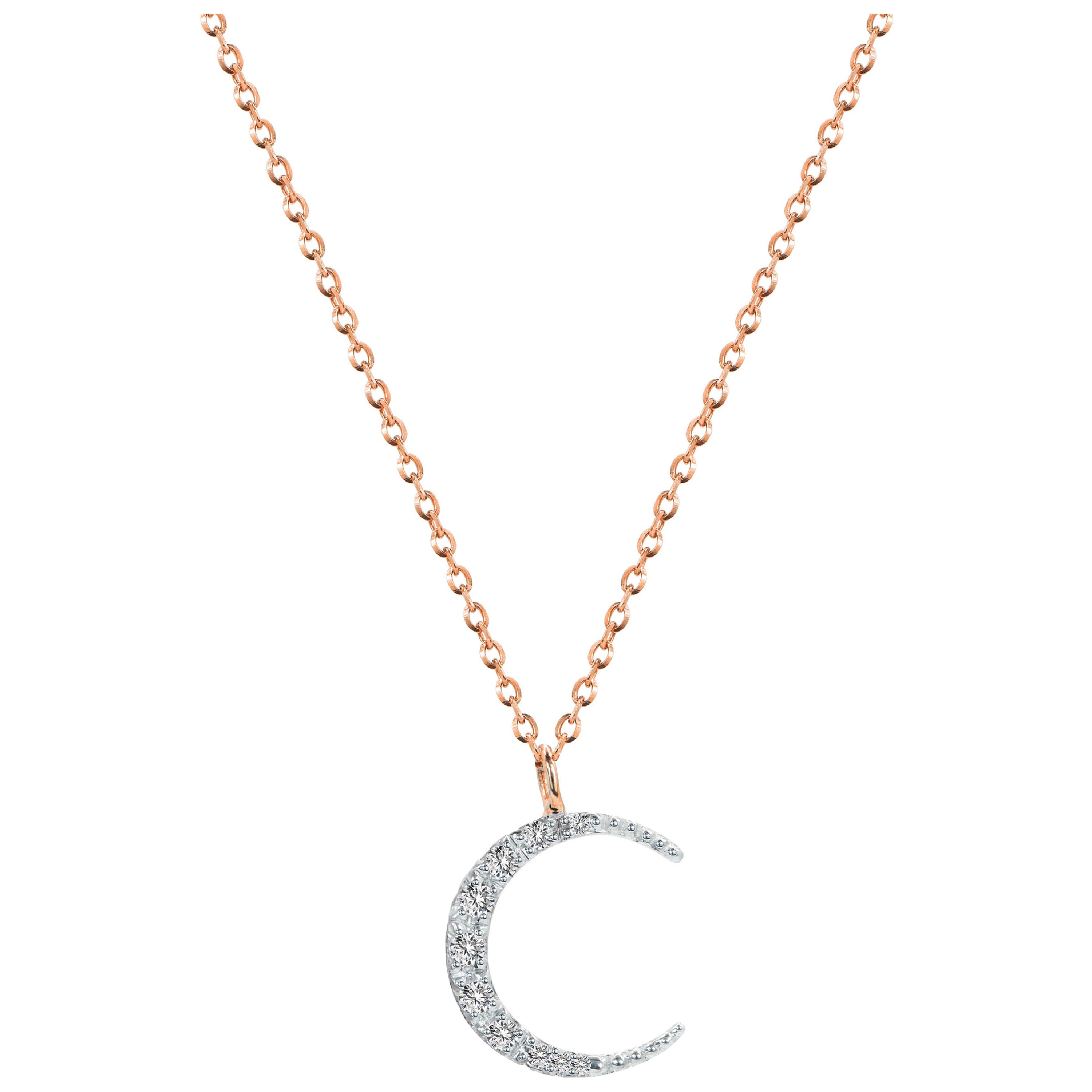 14k Gold Crescent Half Moon Diamond Necklace