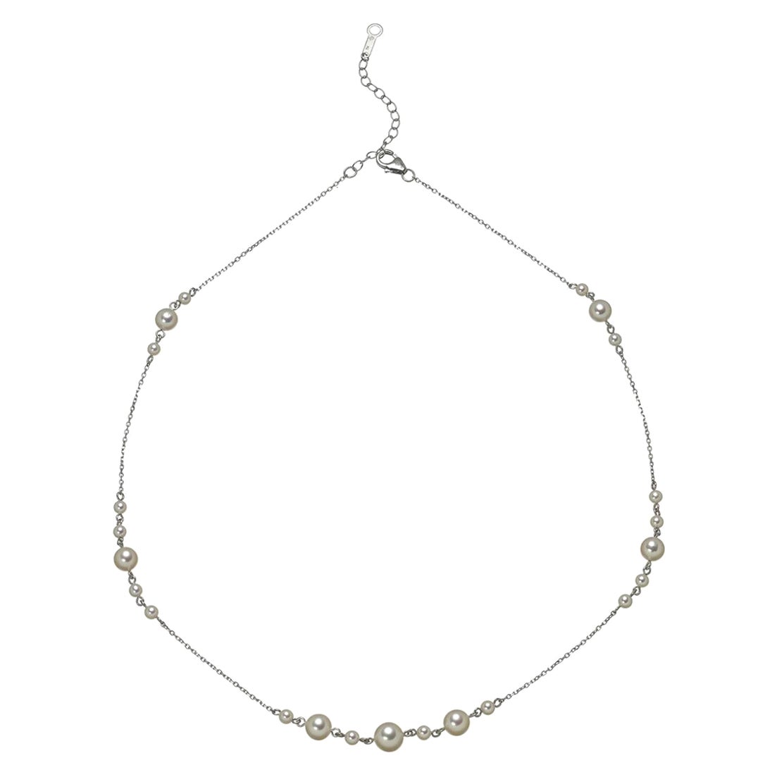 14 Karat White Gold White Akoya Pearl Bead Thin Chain Layer Dainty Necklace For Sale