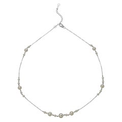 14 Karat White Gold White Akoya Pearl Bead Thin Chain Layer Dainty Necklace