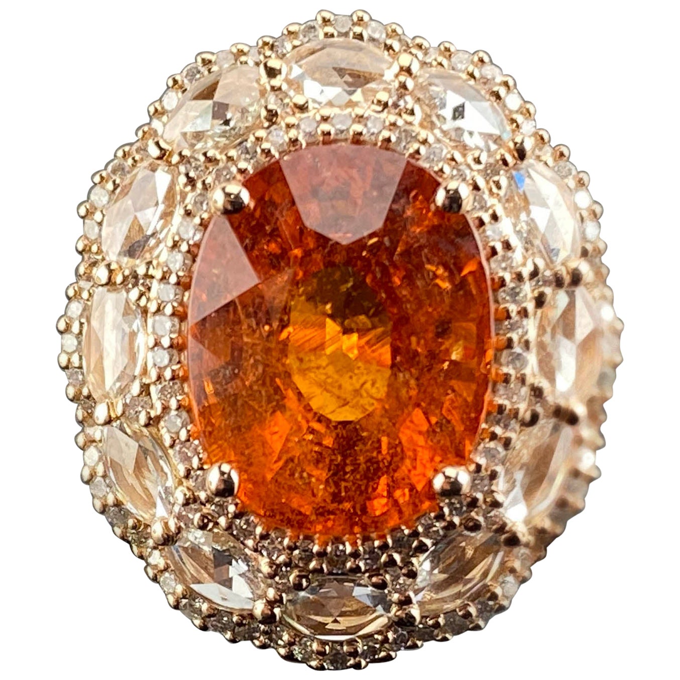 Bague de fiançailles en grenat mandarin Spersastite 10,23 carats et diamants en vente