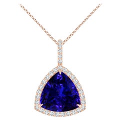 Angara GIA Certified Trillion Natural Tanzanite Rose Gold Pendant Necklace