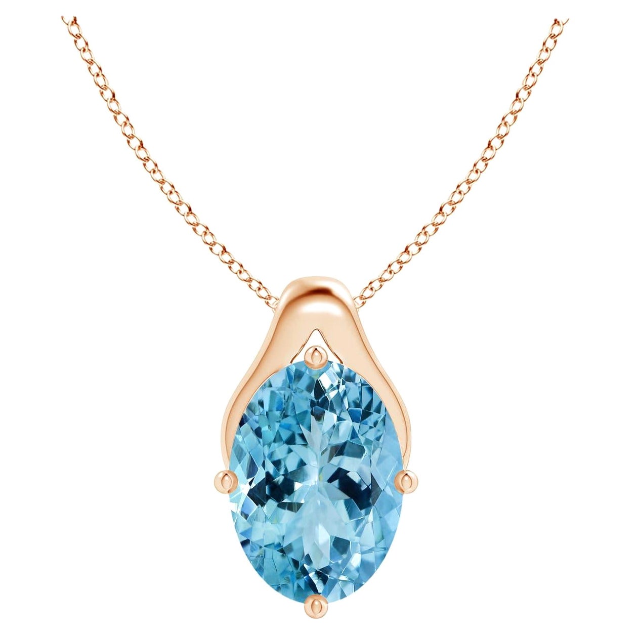 ANGARA GIA Certified Natural Aquamarine Wishbone Rose Gold Pendant Necklace For Sale