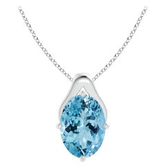 ANGARA GIA Certified Natural Aquamarine Wishbone White Gold Pendant Necklace