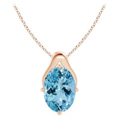 Angara Gia Certified Natural Aquamarine Wishbone Rose Gold Pendant Necklace