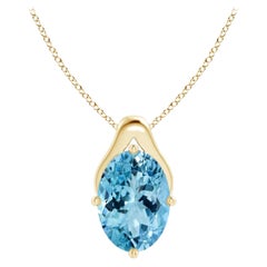 ANGARA GIA Certified Natural Aquamarine Wishbone Yellow Gold Pendant Necklace