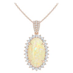 ANGARA GIA Certified Natural Opal Rose Gold Pendant Nacklace with Diamond