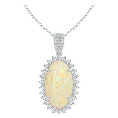 ANGARA GIA Certified Natural Opal White Gold Pendant Nacklace with Diamond