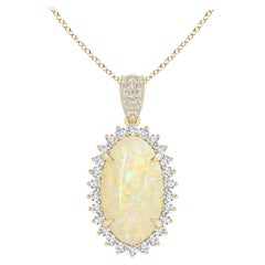 ANGARA GIA Certified Natural Opal Yellow Gold Pendant Nacklace with Diamond