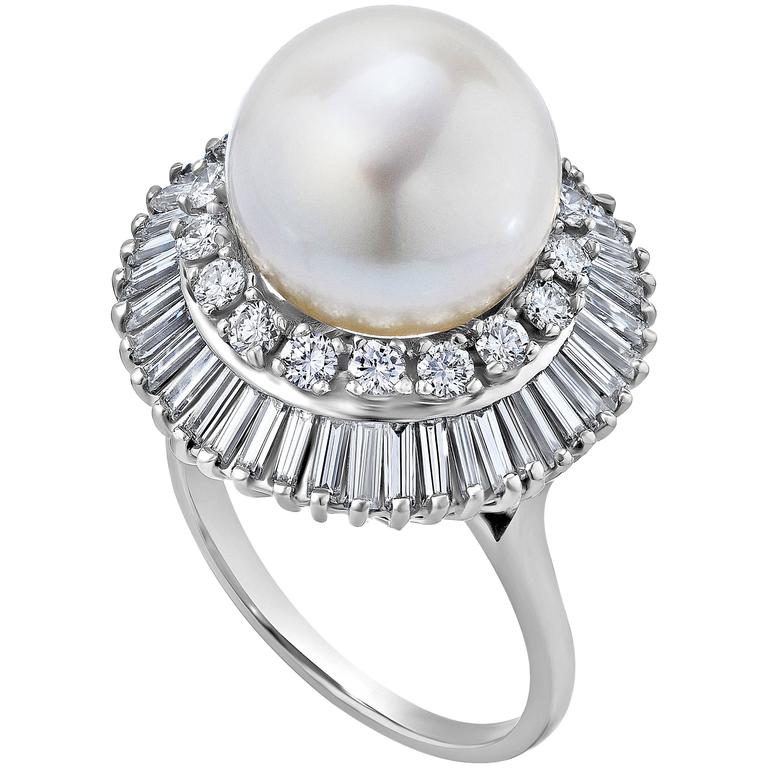 South Sea Pearl Diamond Gold Ring at 1stDibs