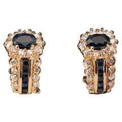 18K Gold Sapphire and Diamond Earrings, Sapphire Earings for Women