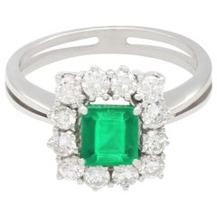 Certified Floral Natural Emerald and Diamond Engagement Ring, White Gold Ring