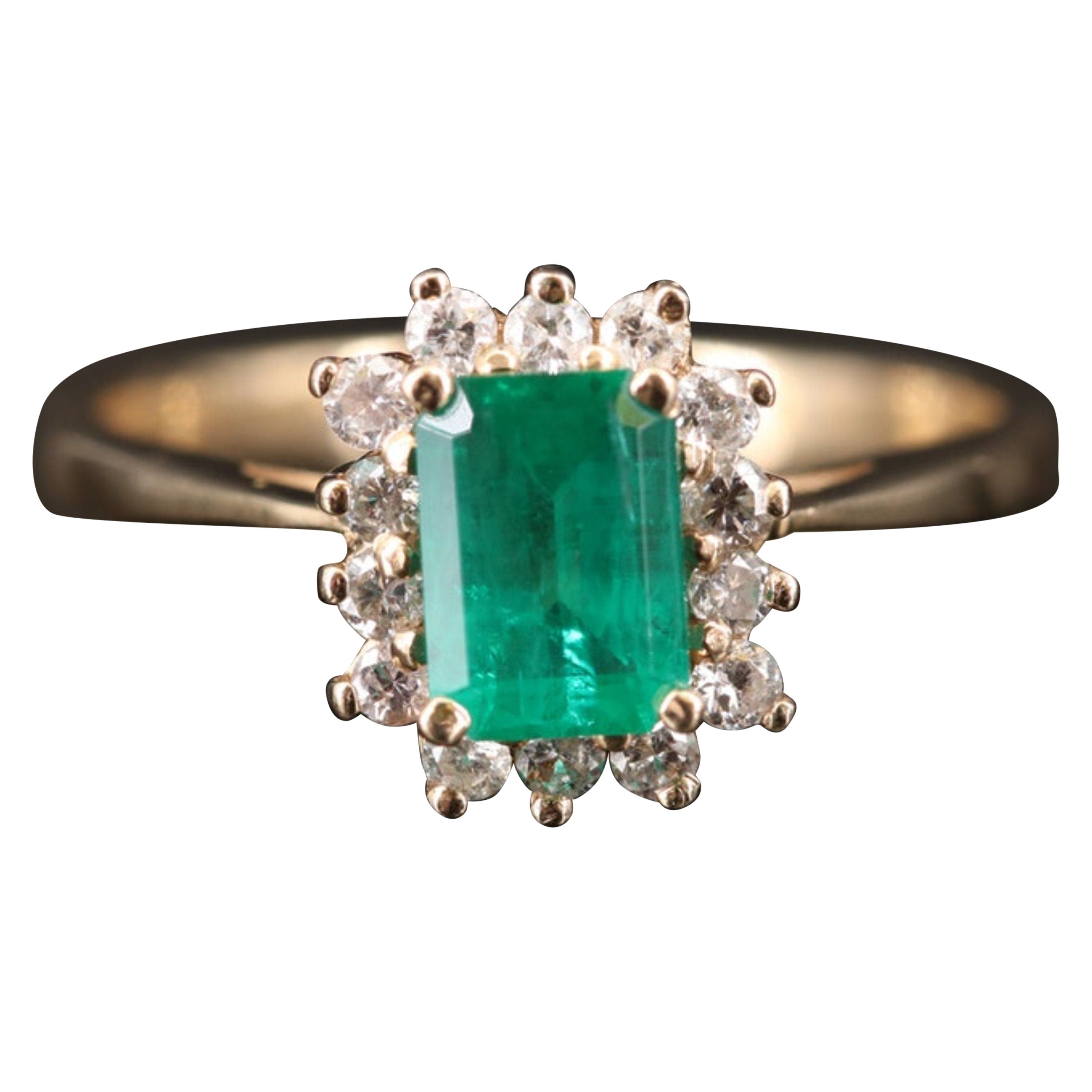 Customizable Art Deco 5 Carat Halo Floral Emerald Diamond Engagement Ring, Halo Wedding Ring For