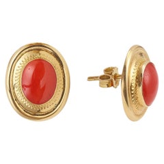 Coral 18 Karat Yellow Gold Stud Earrings