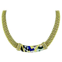 Vintage Asch Grossbardt Diamond Multi Gemstone Inlay Gold Necklace