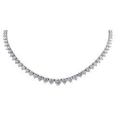 Diamond Riviera Three Claws 8.5 Carat White Gold Tennis Line Necklace 18 Kt