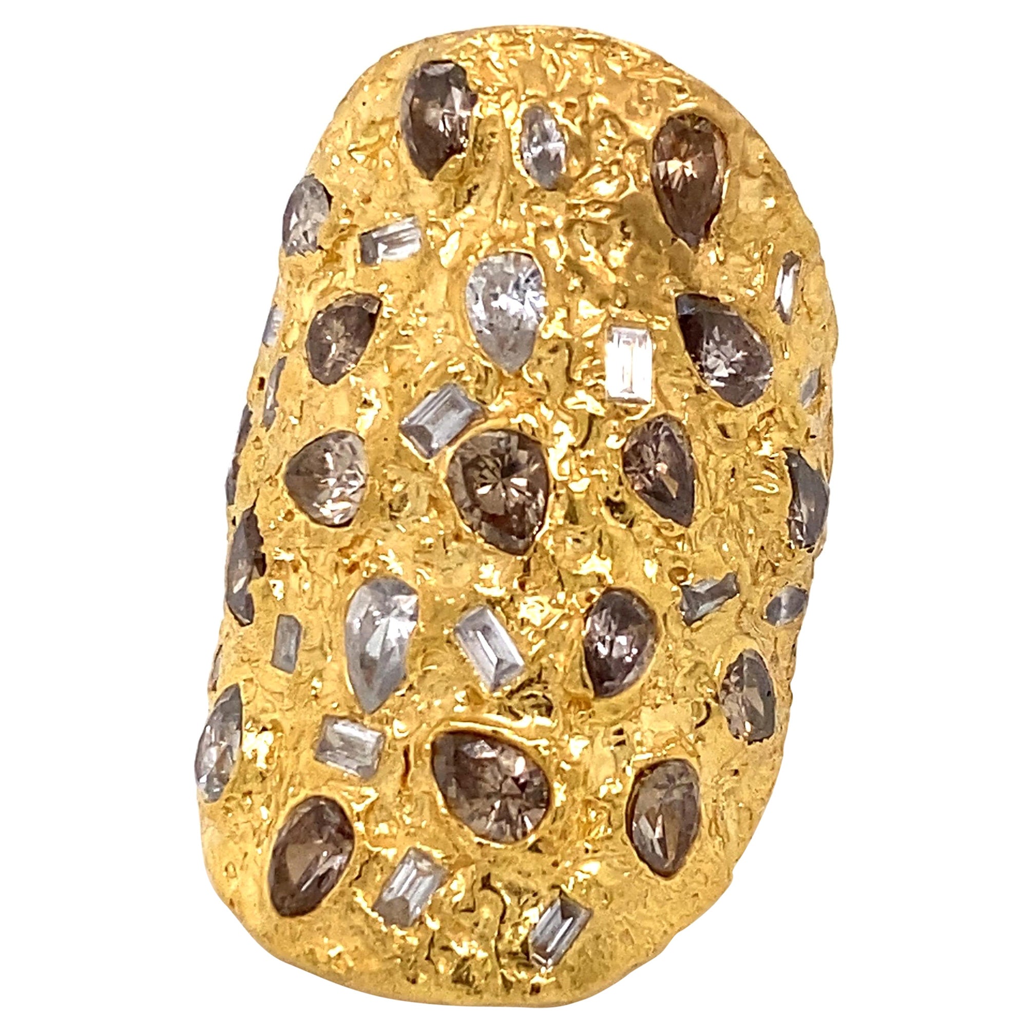 Emilio Jewelry 22 Karat Gold Hand Hammered 3.22 Carat Diamond Ring