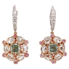 Boucles d'oreilles pendantes en diamant vert de fantaisie de 1,50 carat, or 18 carats certifié GIA