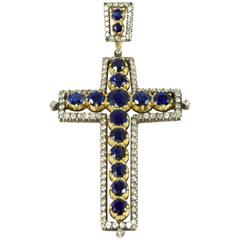 Sapphire Diamond Gold Cross Pendant