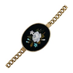 Pietra Dura Victorian 18 Karat Gold Flower Bouquet Mosaic Chain Bracelet