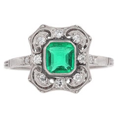 Antique Edwardian Filigree Emerald & Diamond Engagement Ring