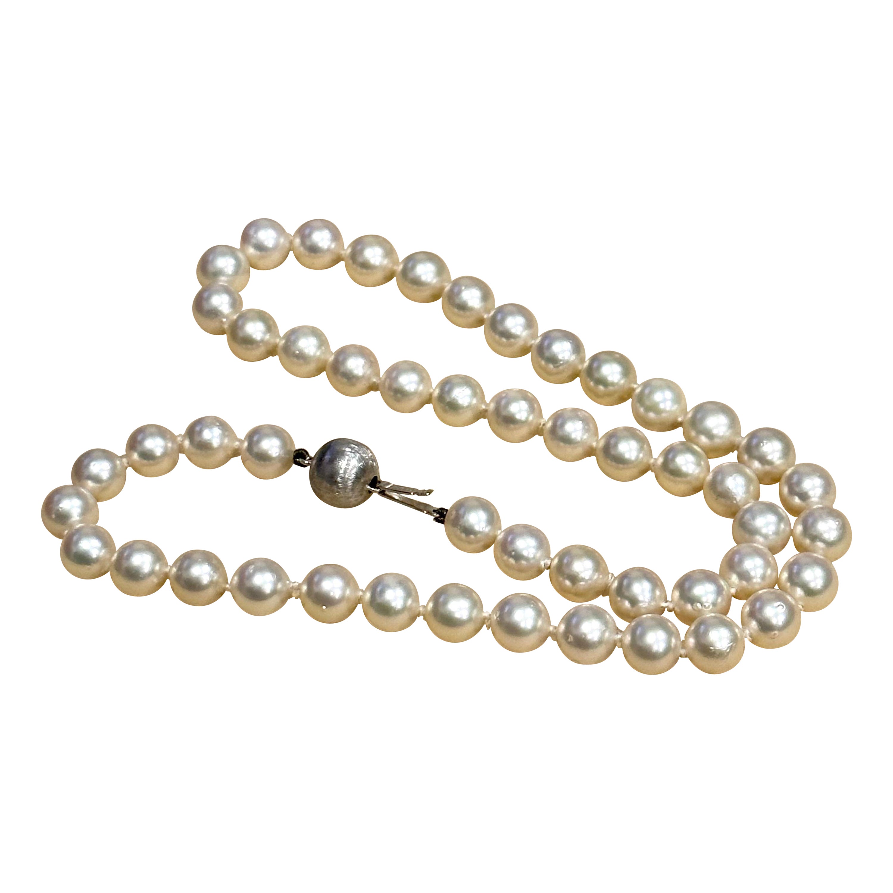 Vintage Cultured Akoya Pearl  Necklace Length 18" , 18 Karat  White Gold Clasp For Sale