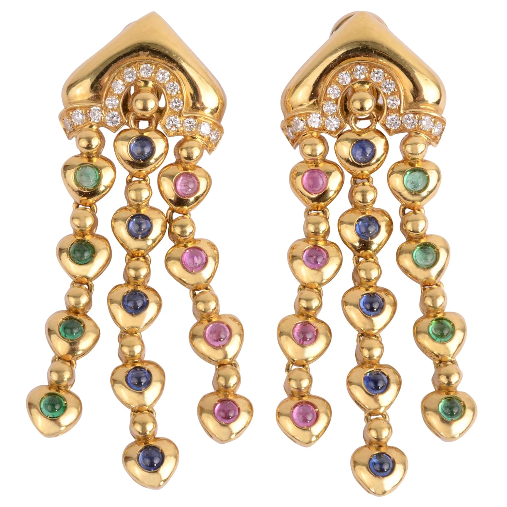 Salavetti Dangle Earrings with Multicolor Gems For Sale