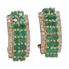 18K Solid Gold Emerald Earrings , Dainty Drop Hoops for Women