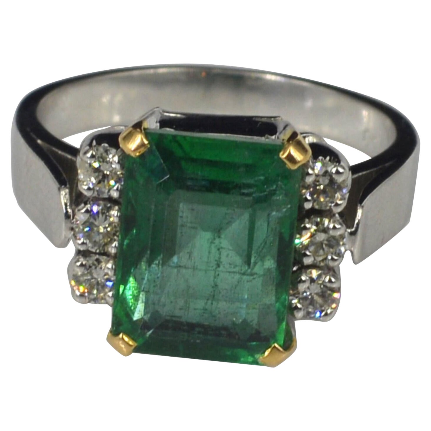 Customizable 18k Gold Minimalist Emerald Engagement Ring, Diamond