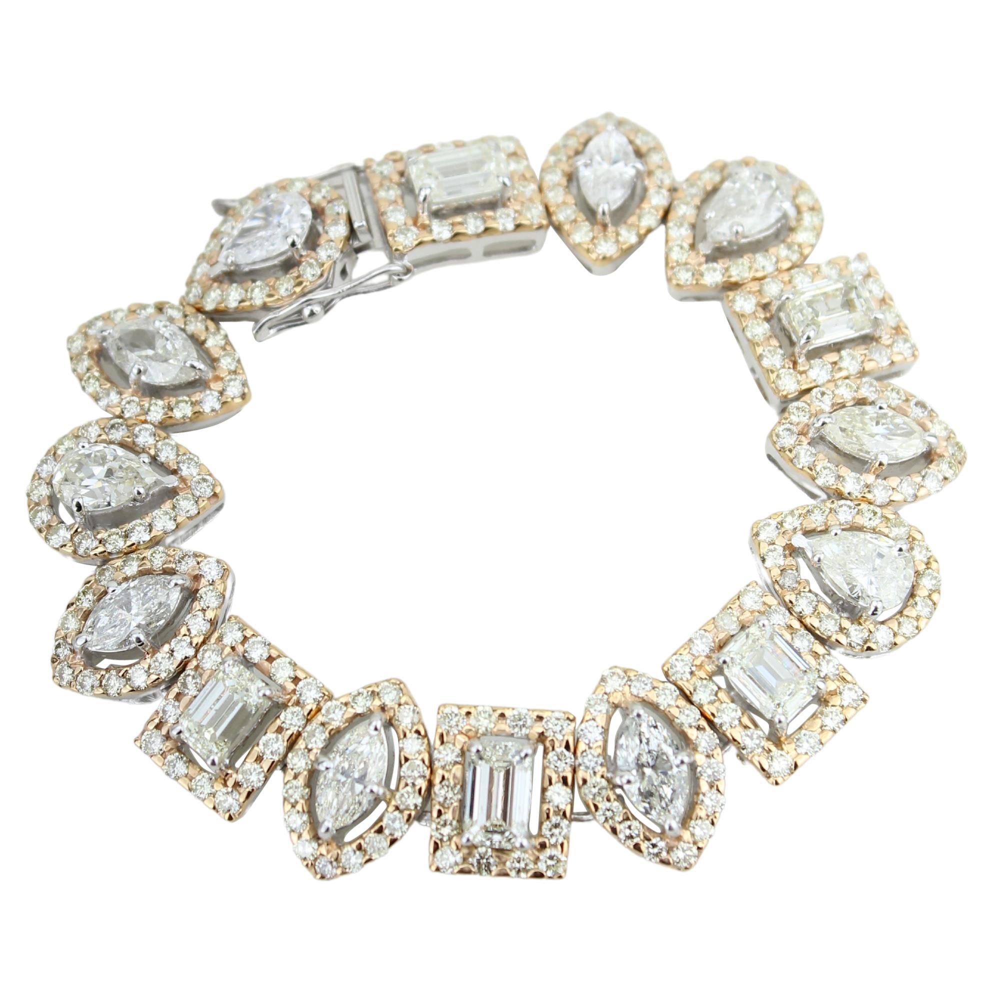 Bracelet en or massif 18K serti d'un halo de diamants de formes multiples