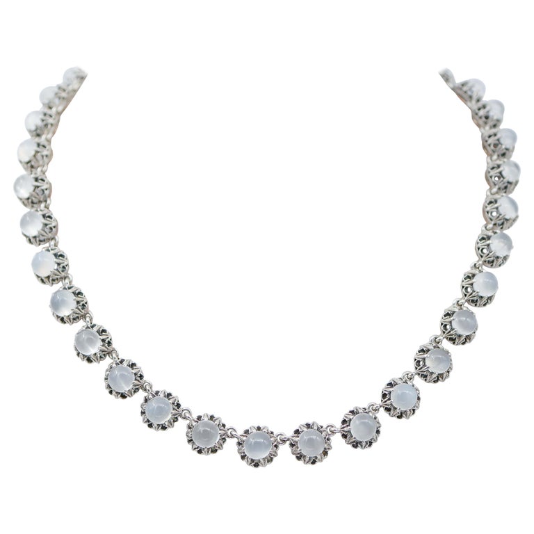 Moonstones, 14 Karat Rose Gold and Silver Necklace at 1stDibs