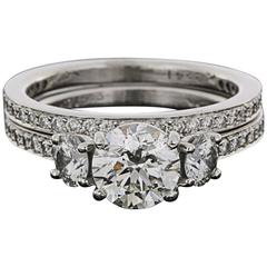 Martin Flyer GIA Cert Diamond Platinum Engagement Ring and Wedding Band Set