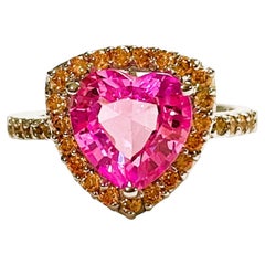 New African IF 2.90 Ct Pink Tourmaline & Champagne Sapphire Sterling Ring