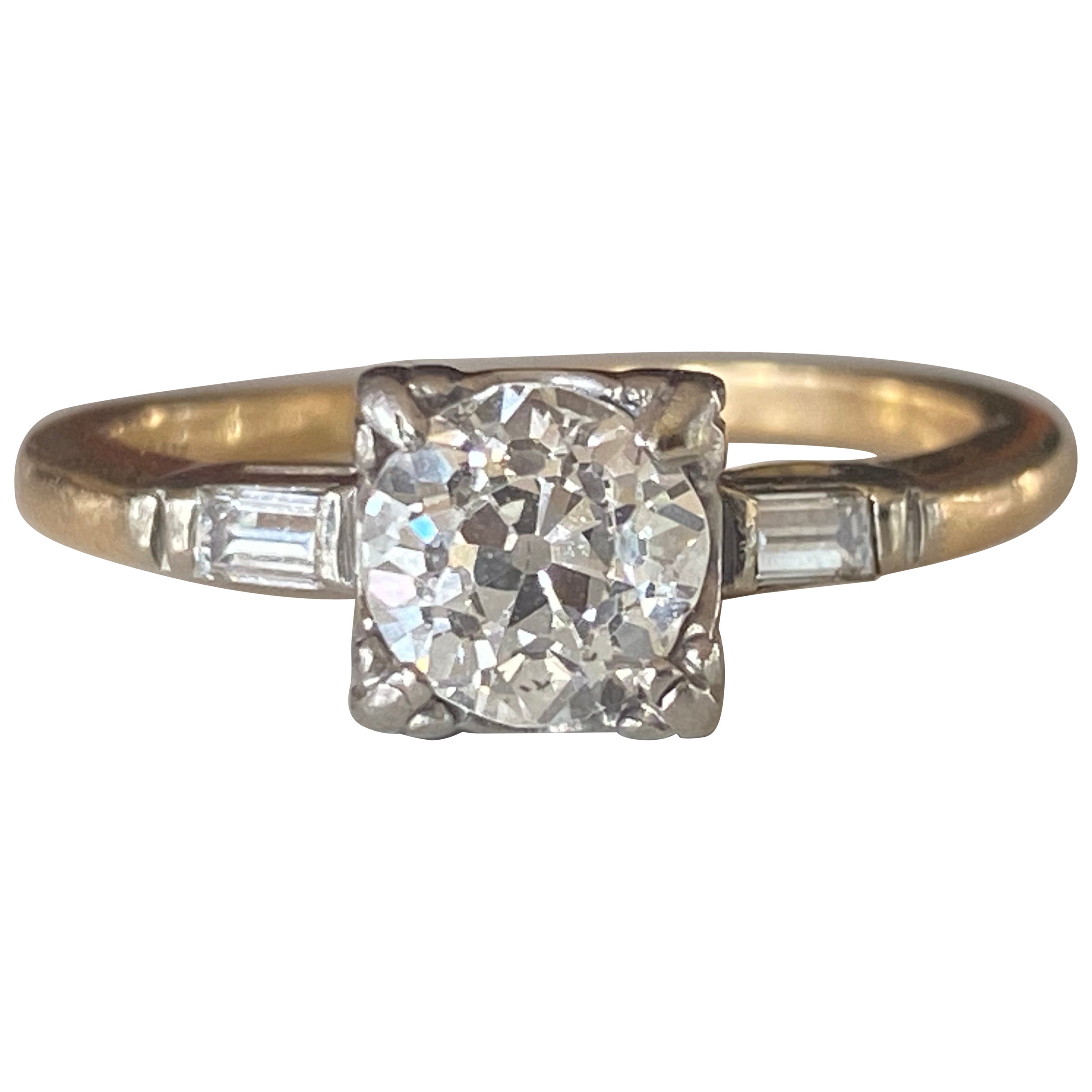 Retro Era Two Tone Diamond Engagement Ring For Sale